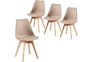 IPOTIUS Esszimmerstuhl Skandinavisch Retro mit weicher Polsterung, SGS-Zertifiziert - Küchenstuhl Massivholz Buchenholzbeinen (4er Set, Helles Khaki)