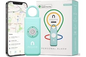 Noyzie Personenalarm für Frauen mit GPS-Tracker – finde geliebte Menschen über Apple „Wo ist?“ App – USB-ladbarer 130dB Sicherheitsalarm, Bluetooth-Schlüsselfinder & Batterieanzeige Mintfarbenes GPS