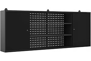 Jan Nowak Szafka do Warsztatu Wisząca Metalowa LEO | Perforowana Scianka 2 Zamykane Szafki Pojemne Półki na Narzędzia | 160 cm x 60 cm x 20 cm (Czarna)