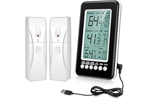 ORIA Kühlschrank Thermometer, Digitales Gefrier Thermometer mit 2 Sensor, Refrigerator Freezer Thermometer Innen Außen Thermometer, Temperatur Alarm, MIN/MAX, USB/Batterie betrieben