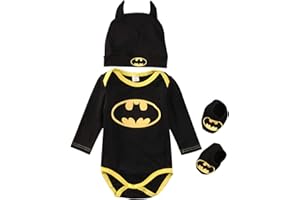 SPRINGCMY Ensemble de 3 pièces pour bébé garçon Batman Barboteuse à manches courtes/longues