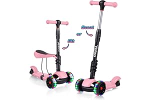 YOLEO Patinete para Niños 3-en-1, Scooter 3 Ruedas LED Parpadeantes, Scooter para Niños con Manillar Ajustable Asiento Extraíble de 2 a 8 años, Carga Máxima de 50 kg (Rosa)