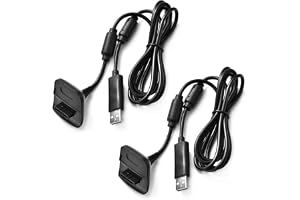 GAMENOPHOBIA® Xbox 360 Charging Cable for Wireless Controllers | Durable Fast-Charging USB Cable | Play & Charge Cable | Pack of 2 (Black)