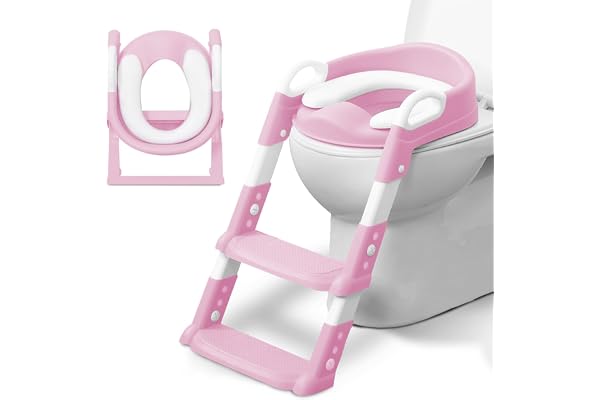 KIDOOLA Échelle réglable pour apprentissage de la propreté avec marches, poignée et coussin doux, antidérapant et peu encombrant, unisexe pliable et facile à assembler, protection anti-éclaboussures