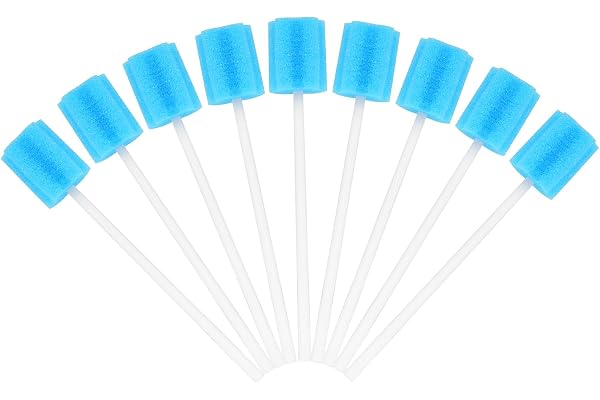 ACWOO 100 Pièces Soins Bucco Bâtonnets, Bâtonnets de Soins Buccaux, Bâtonnets de Soins Bucco-Dentaires, Éponge de Nettoyage des Dents, Bâtonnets Jetables Stériles pour Adultes, Âgées et Enfants(Bleu)