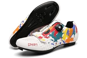 Hixingo Cycling Shoes Mens, MTB Bicycle Shoes Road Mountain Bicycle Shoes, Graffiti Printing Unisex Non-Slip Breathable Bike Sneaker with SPD/SPD-SL Compatible Cleat Shoe