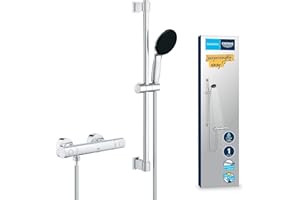 GROHE Precision Get Mitigeur Thermostatique Douche, Ensemble de Douche 1 jet avec barre 60cm, Economie d'eau, A coller avec GROHE QuickGlue ou à visser, Chromé, 34856000