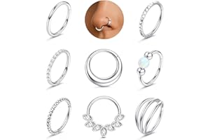Adramata 8Pcs Piercing Nariz Acero Quirurgico Septum Piercings Hipoalergénico CZ Ópalo Pendiente Aros Pequeño Piercings Nariz Aro Piercing Oreja Tragus Helix Oro Plata