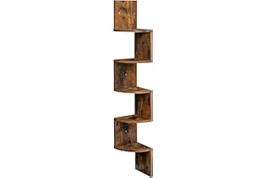 Zuvo Floating Corner Shelves - 5 Tier - Brown Corner Shelf for Books, Living Room, Study, Kitchen, Bedroom - Beautiful Zigzag Design Shelves 20D x 20W x 127.5H, Vintage