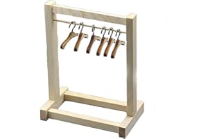 BAGUBDR 7 Pcs Wooden Mini Clothes Rack with 6pcs Hangers, Dolls House Accessories, Baby Wardrobe Wooden Clothes Rack for Doll Wardrobe, Dollhouse, Baby Doll Wardrobe
