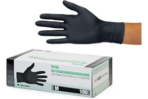 SF MEDICAL PRODUCTS GMBH Rękawice nitrylowe Opakowanie 100 sztuk (M, Czarne) Jednorazowe rękawice egzaminacyjne, bez pudru, lateksowe, niesterylne, medyczne, tatuaż, rękawiczki jednorazowe