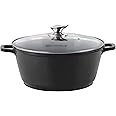 SQ Professional NEA Die-Cast Aluminium Stockpot with Lid 3-Layer Non-Stick Coating - Stew pots - Tempered Glass Lid with Steam Vent Casserole pan (Nera, 32cm)