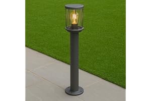 CGC Lighting Dark Grey Outdoor Garden Wall Post Bollard Light Anthracite Diagonal Criss Cross Unique Pattern Patio Porch Door Terrace Lamp Weatherproof Waterproof Modern (Short Post Light)