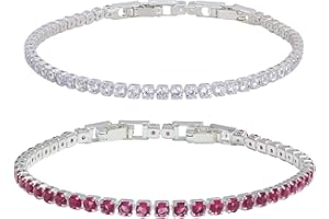 Zoomers Bracciali Tennis Donna Argento Set.2 Pezzi Tennis Bracciali Donna Placcati Argento 925 con Zirconi.Bracciali Donna Argento Regolabili 17-19CM.Idee Regalo Donna per Mamma Amica Moglie Fidanzata