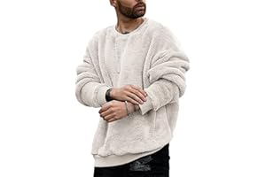 Runcati Herren Plüsch Pullover Teddy-Fleece Oberteile Oversize Sweatshirt Fuzzy Plüsch Teddy Pulli Tops für Herbst Winter