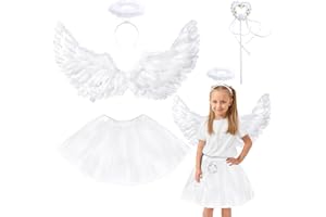 Goenb Skrzydła anioła, skrzydła anioła i halo, kostium anioła, akcesoria z tiulową spódnicą tutu, dla kobiet i dziewcząt, na Halloween, Boże Narodzenie, karnawał, imprezę tematyczną