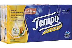 Tempo Pañuelos Plus, toallas de papel de 4 capas en calidad Tempo probada con aloe vera y aceite de almendras, 12 x 9 paños (108 toallitas)