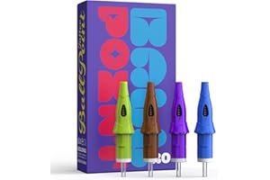 SOLONG TATTOO Tattoo Pen Needles, Solong 20 Pieces Tattoo Pen Cartridge Needles for Dotwork Drawing Exercises on Paper for Beginners EN18-BP-20KIT-B (Purple, Blue, Coffee, Green Yellow)
