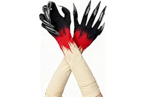 Rimtpuz Halloween Lange Pfotenhandschuhe mit Gruseligen Nägeln – Elastische Gespenst-, Teufel- & Katzen-Krallenhandschuhe – Cosplay & Halloween Kostüm Zubehör