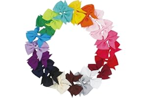JOYOYO 20 Pcs Hair Clips for Girls Hair Bows for Gilrs Pinwheel Bows Grosgrain Ribbon Bows with Small Crocodile Clips, 3.5 Inch Medium Size Hair Bows for Toddlers, Girls