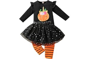 Verve Jelly Neonata Vestiti di Halloween Ruffle Manica lunga Zucca Top Tulle Gonna Tutu Pantaloni lunghi a righe Bambino Bambini Autunno Inverno Abiti 3 pezzi Set di vestiti