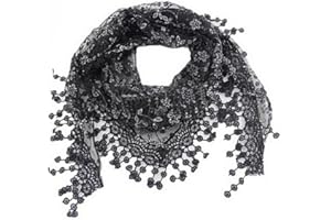 HugeStore Women Ladies Elegant Lace Tassel Blending Silk Long Scarf Scarves Wrap Shawl Triangular Scarf Black,140x52cm
