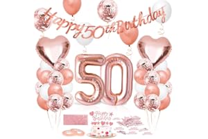 EPOKUS Luftballon 50. Geburtstag Roségold - Deko Set Mit Riesen Folienballon Zahl 50, Happy Birthday Ballon Für Frauen