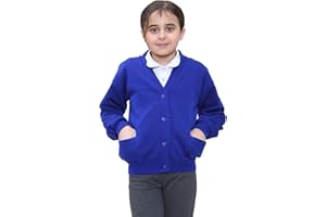 Star Fashion New Kids Unisex School Fleece Button Cardigans for Girls/Boys Uniform Long Sleeve Buttons up Sweater Formal Plain V Neck Open Front Pockets Kid’s Cardigan Ages 2-14 Years