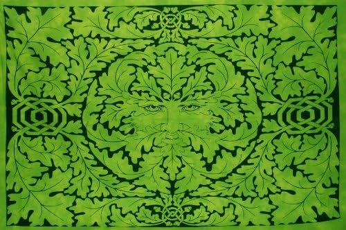GREEN MAN CELTIC TREE SINGLE BEDSPREAD BACKDROP WALL HANGING TAPESTRY THROW DECOR green purple (GREEN)
