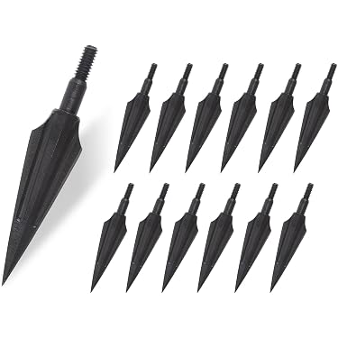 KURUGEILI Lot De 12 Pointes De Flèches Traditionnelles 100/125/150 Grains - Acier Carbone Pour Arc, Arc Recourbé Et Arbalète
