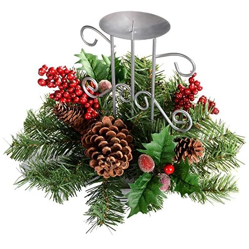 Albero Di Natale Con Pigne E Bacche.Werchristmas Portacandela Centrotavola Decorativo Con Pigne E Bacche 22 Cm Un Supporto Per Candela Centrale Motivo La Bottega Delle Mille Idee