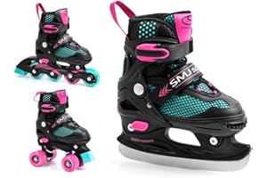 ‎MADIVO SMJ Kinder Mädchen Set 3in1 Inliner/Rollschuhe/Schlittschuhe VERSTELLBAR | ABEC5 Inline Skates | Umbaubar zu Eislaufschuhe