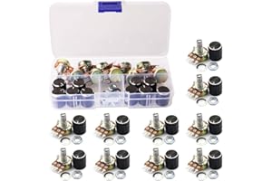 GTIWUNG 10Pcs Potenciómetro B10K Ohm, Lineal Cónico Rotativo Potenciómetro Kit, 3 Terminales Potenciometro de B-Tipo Estéreo Audio Potenciómetro con Perilla