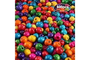 QGYM Bunte Holzperlen- 600Pcs Bunt Verschiedene Holzperlen Set 6mm 8mm 10mm Holz Perlen Zum Basteln für Schmuck Arts Crafts