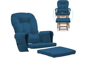 CyyKcc Glider Rocker Replacement Cushions Set 5PCS - Soft Velvet Cover for Nursery Rocking Chair and Footstool Cushions Washable, w/Storage Pocket, Blue