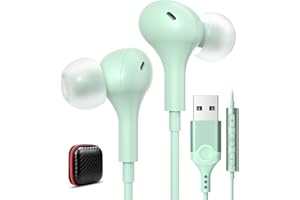 ACAGET USB Earphones for PC, 7.5 FT/2.5M Cord, Computer Headphones Headset with Microphone USB A Headphone In Ear Wired for Dell for HP Laptop Work Meeting Office for Women Girls Mint Green