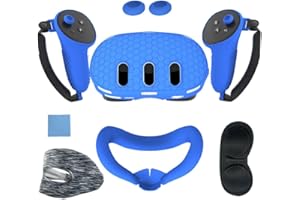 OKESYO Juego de 7 piezas para gafas de realidad virtual Meta Quest 3 accesorios, cubierta facial VR + cubierta protectora de agarre + máscara facial + antisudor antisudor + funda protectora de lente +