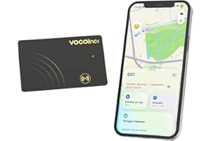 VOCOlinc Rechargeable Wallet Tracker Card Fin 1.6mm, Air Tag Traceur Compatible avec Apple Localiser App (iOS Uniquement), Bluetooth Localisateur d'Objets Carte pour Portefeuille, Bagages, Valise, Sac