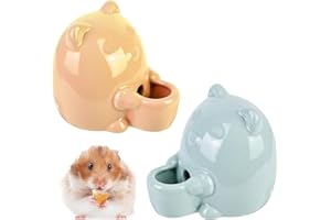 HOMURY Lot de 2 gourdes en céramique : petit distributeur d'eau en céramique, gourde pour hamsters, rongeurs, chinchillas, cochons d'Inde, oiseaux (bleu sarcelle + orange)