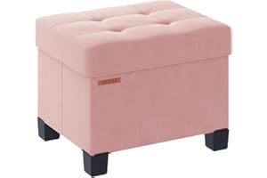 ABHENG Pouf Contenitore Velluto, Poggiapiedi, Cassapanca, Ottomana Rettangolare con Seduta Imbottita, Pouf Pieghevole per Soggiorno e Camera da Letto, 32 x 40 x 33,5 cm, Rosa Pastello, ASND21P