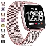 HUMENN Für Fitbit Versa Armband, Luxus Milanese Edelstahl Handgelenk Ersatzband Armbänder mit Starkem Magnetverschluss für Fitbit Versa Special Edition Klein Roségold