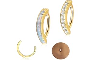 Diamday 14G Clicker Piercing Nombril Anneau pour Femmes Acier Inoxydable，Dangling Papillon coeur Opale CZ Or Mignon,Anneaux de nombril à courbe inversée Barbell Body Piercing Jewelry