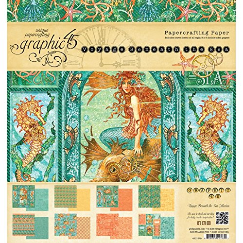 Graphic 45 Graphic 45 Double-Sided Paper Pad 8-inch x 8-inch 2-Voyage Beneath The Sea, 3ea Of 8 Designs