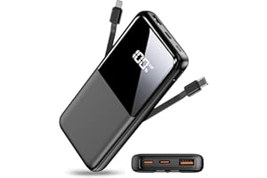 CFIAI 26800mAh Power Bank, USB C Schnellladung Tragbares Ladegerät mit 3 Anschlüssen & 2 integrierten Kabeln, Powerbank Externer Akku Kompatibel mit iPhone 16 15 14 13 Samsung Galaxy, Schwarz