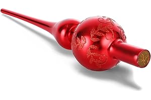 Christbaumspitze Glas Rot, Weihnachtsbaumspitze, UNOLIGA 26cm Mundgeblasen Glas Tannenbaum Spitze, Vintage Baumspitze