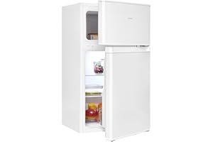 Exquisit Kühl-Gefrierkombination, 85 Liter, Kühlschrank mit Gefrierfach, 4-Sterne-Gefrieren, LED-Beleuchtung, kompakt, klein, KGC590-30-E-040E weiss