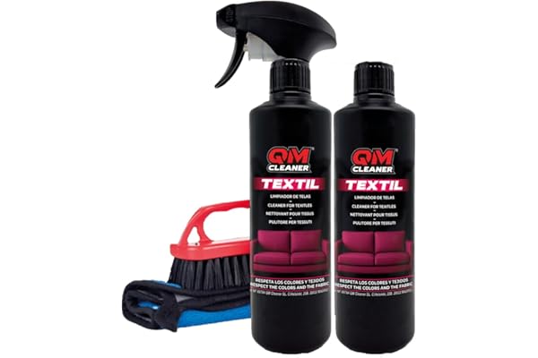 QM Cleaner Kit nettoyant de tissus pour chaises, fauteuils, tapis - Comprend 2 QM textile, 1 microfibre et 1 brosse premium extra