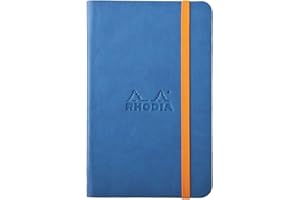 RHODIA 118648C - Carnet Rigide Saphir - 9 x 14 cm - Ligné - 192 pages - Papier Clairefontaine Ivoire 90 g/m² - Marque-Page, Fermeture Élastique - Couverture Simili Cuir - Collection Rhodiarama