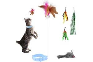 BAERTMY Giochi per Gatti Interattivi Collare per Gatti Gioco Gatto Interattivo con Piume Giocattoli per Gatti con Campana Cat Toys per Gatti e Gattini Attivi Giocare (Blu)