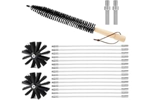 FENYW Set di aste per spazzole per camino, Kit spazzole per stufe a legna Diametro 150 mm Spazzola per tubi per stufe Asta per pulizia per camino Spazzola per pulizia Contiene
